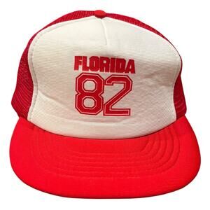 Vintage '82 Florida Red & White Trucker Baseball Hat Mesh Adjustable Snapback